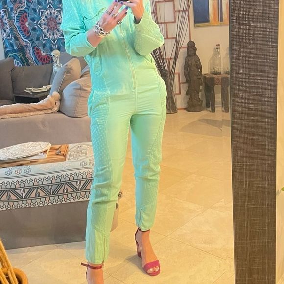 VINTAGE 70’s 100% Silk TRAMWAY Paris France Zipper Detailed Jumpsuit Coverall - Picture 2 of 6